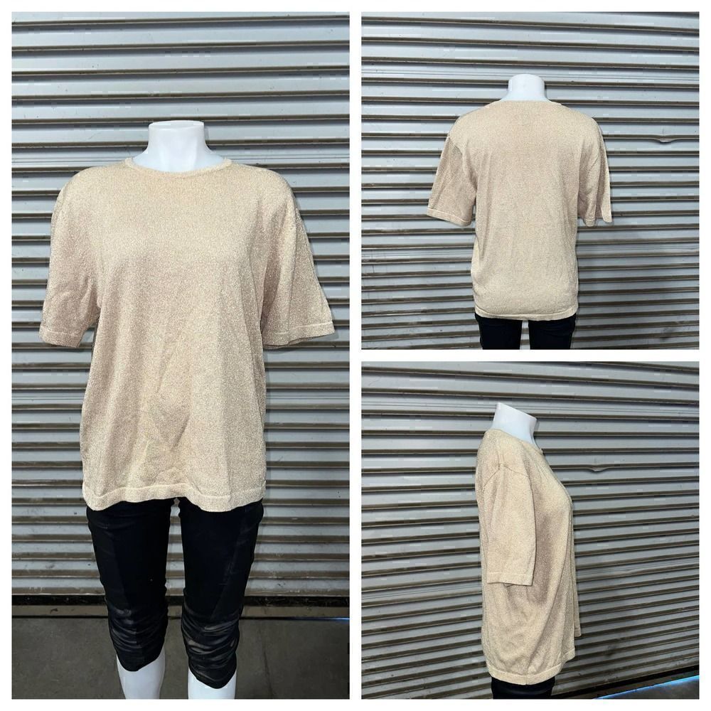 Lisa Originals top career cotton Rayon blend short sleeve metallic vintage